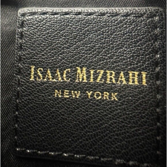 Isaac Mizrahi New York Handbag Leather Purse Creme Black Medium Tote Vintage - Picture 15 of 15